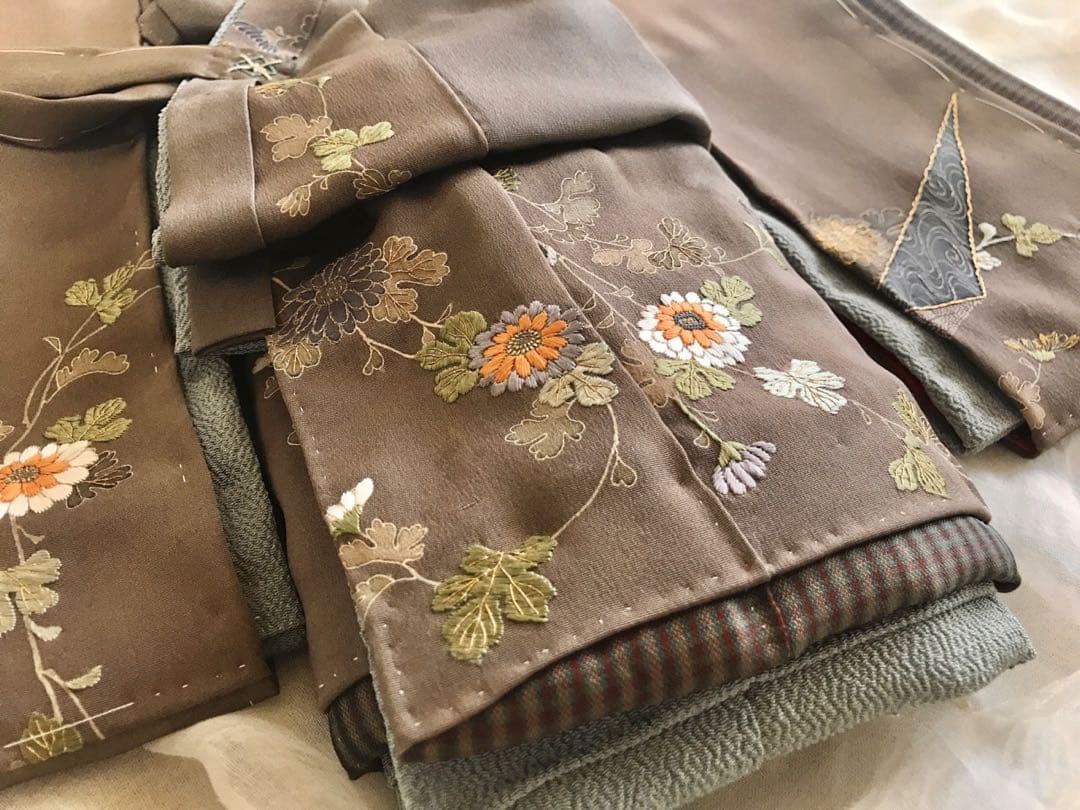 ＊ 市松人形 10号 アンティーク 刺繍 着物 帯 袷 ＊ 大正