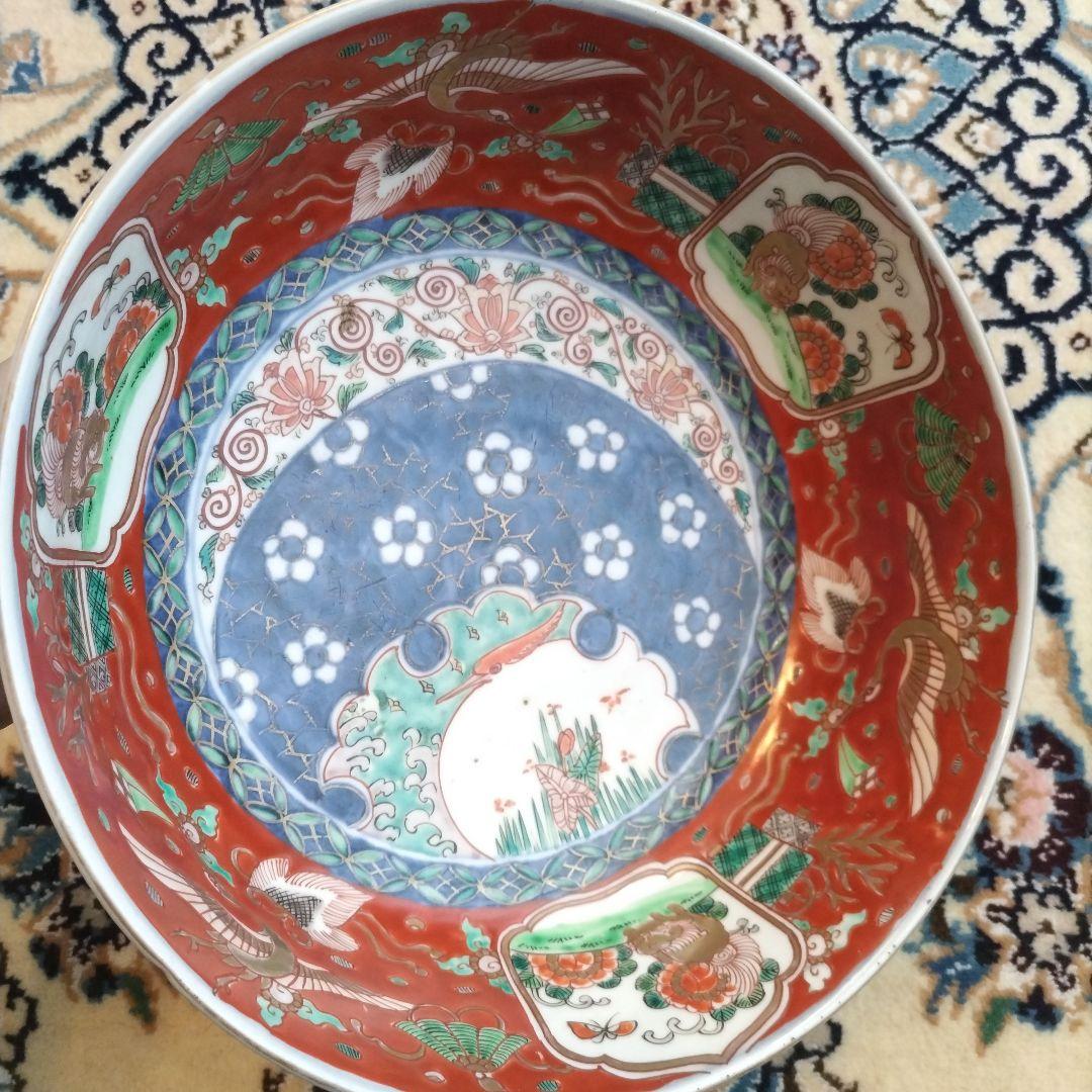 ★ 時代 色絵 三組 鉢 骨董 江戸 アンティーク 雪輪 古伊万里 大聖寺伊万里