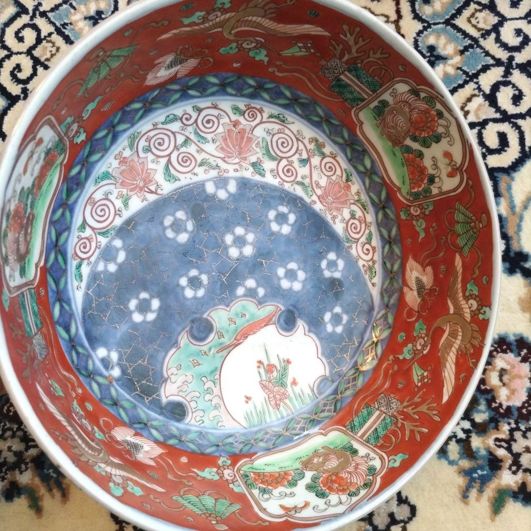 ★ 時代 色絵 三組 鉢 骨董 江戸 アンティーク 雪輪 古伊万里 大聖寺伊万里