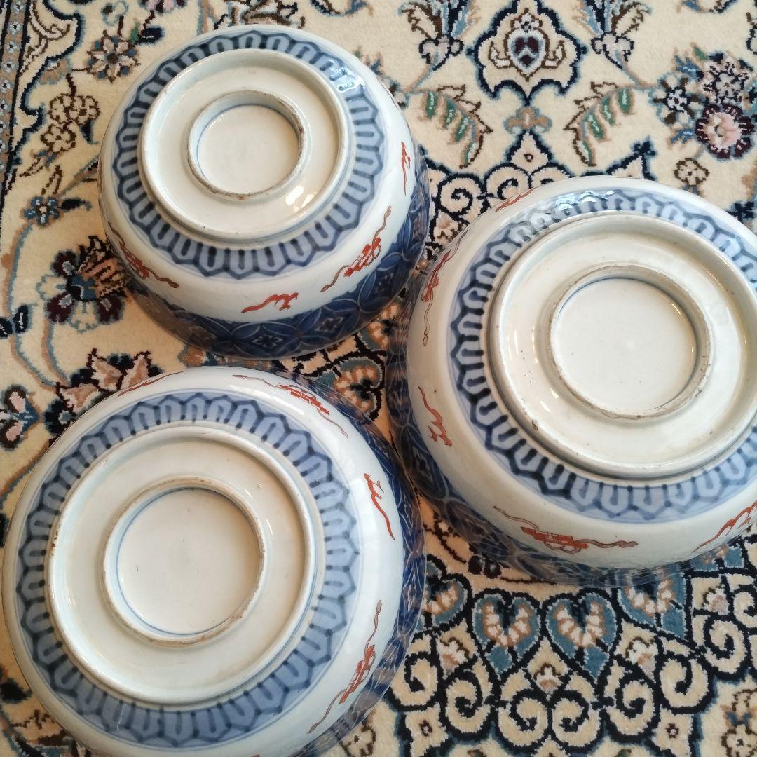 ★ 時代 色絵 三組 鉢 骨董 江戸 アンティーク 雪輪 古伊万里 大聖寺伊万里