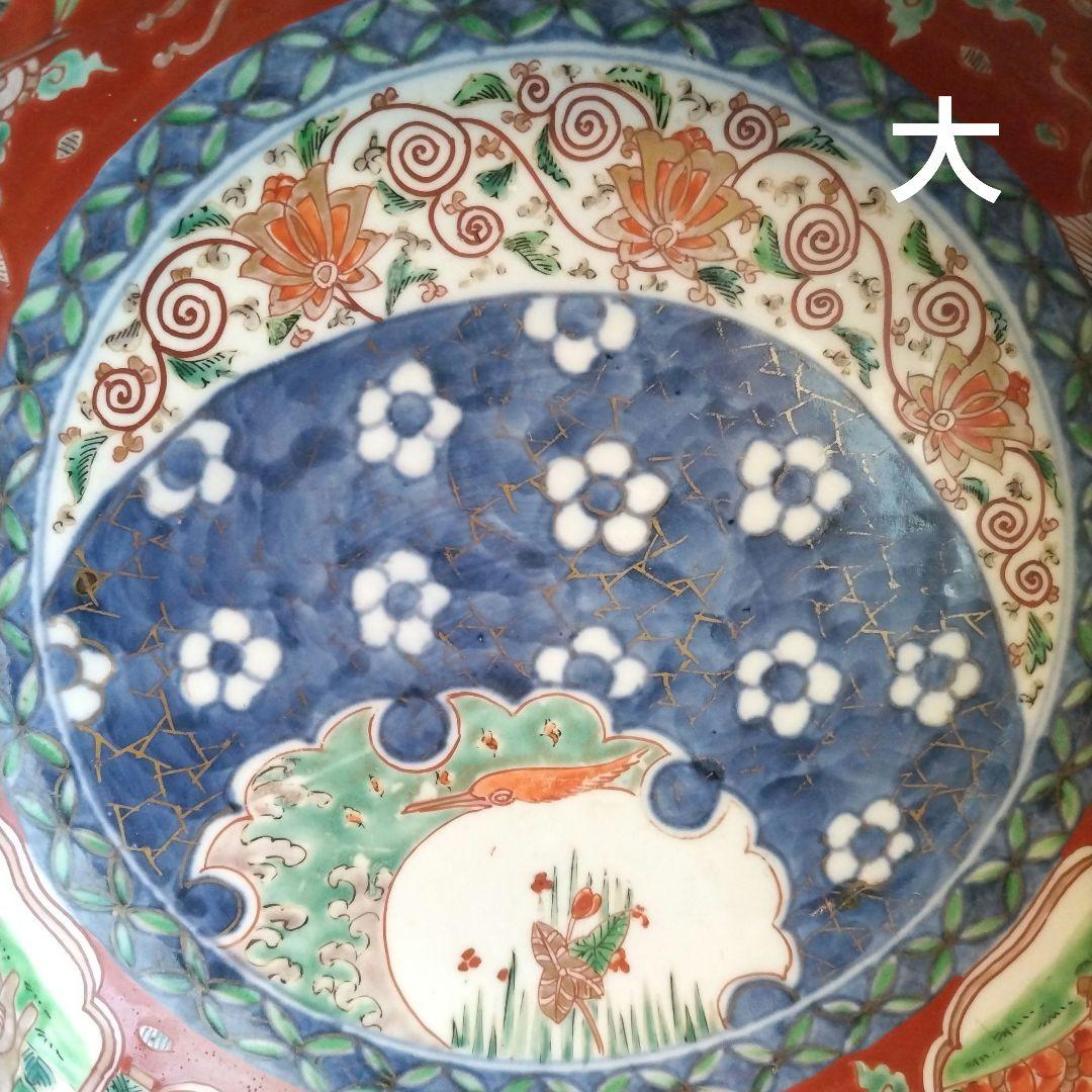 ★ 時代 色絵 三組 鉢 骨董 江戸 アンティーク 雪輪 古伊万里 大聖寺伊万里