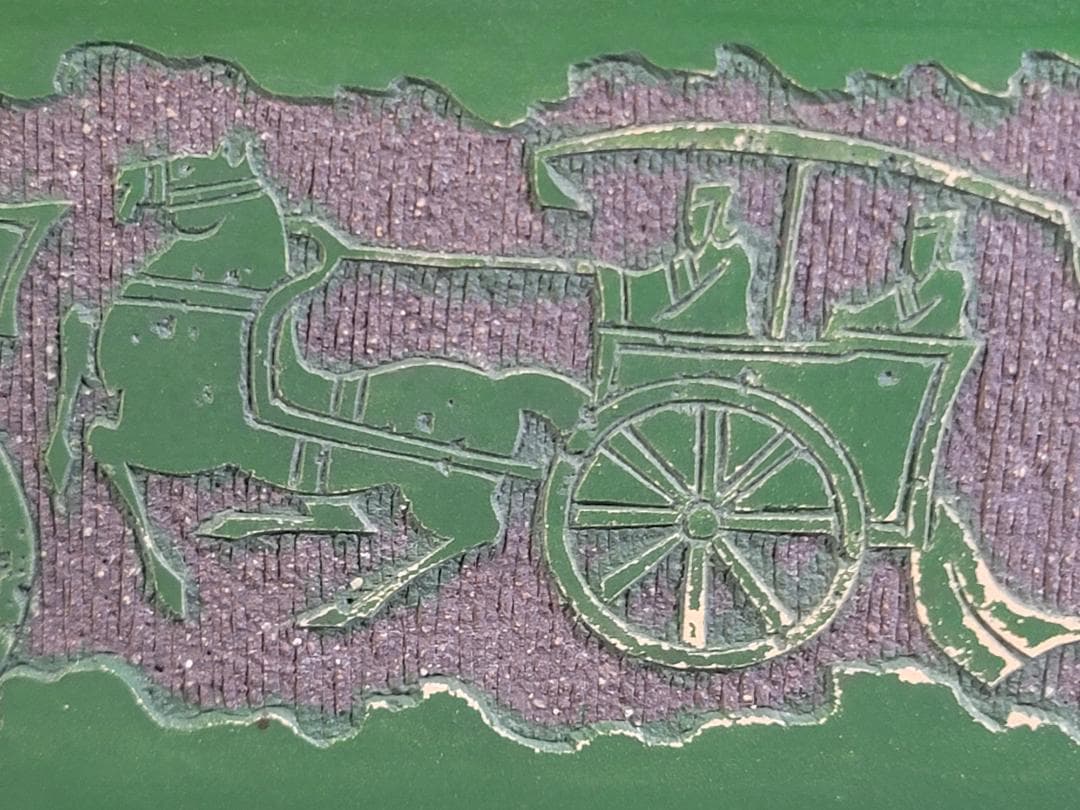 中国美術 紫泥 古代騎馬紋 花盆 植木鉢 台付 在印 DT410