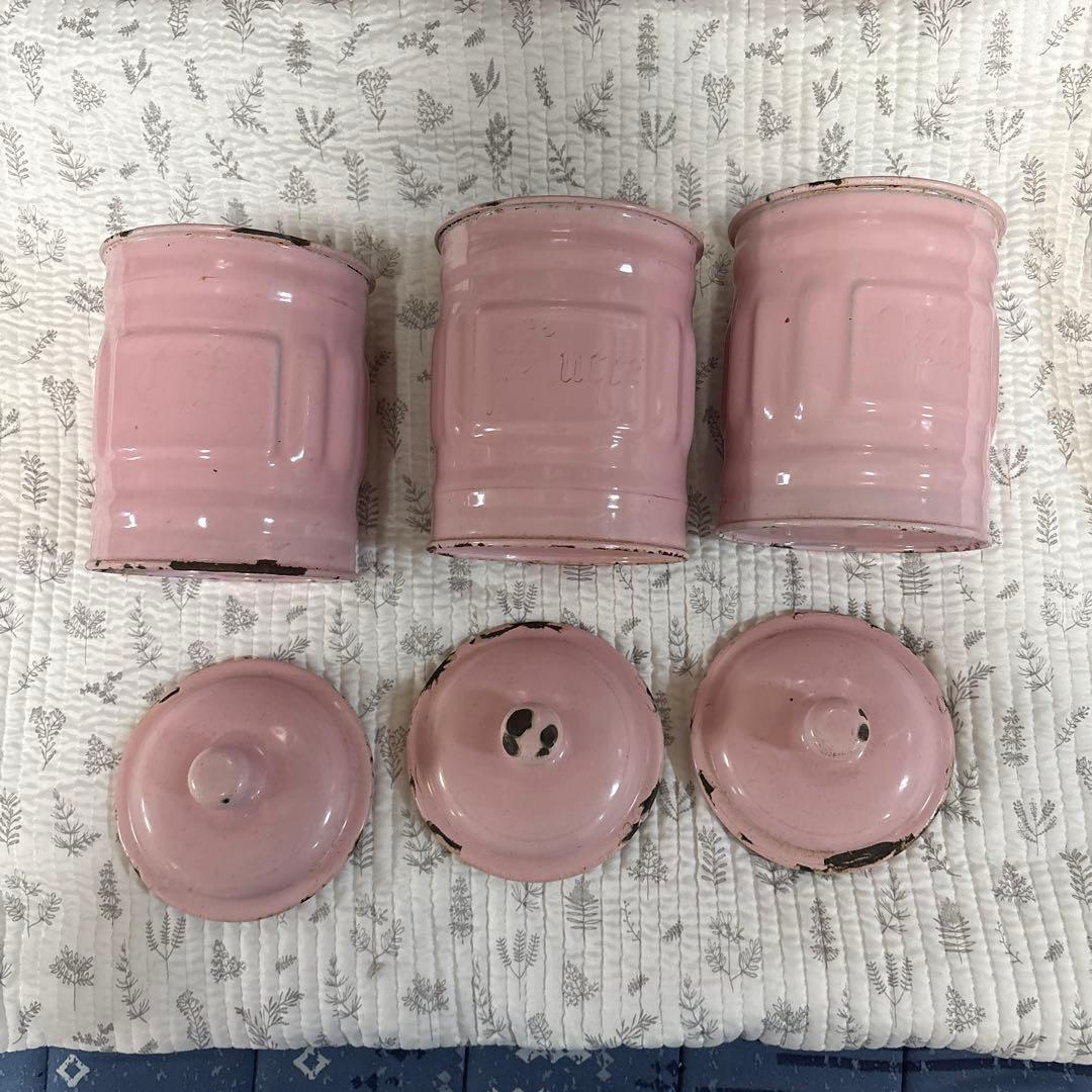 アンティーク　ヴインテージ　フレンチ　ホーローキャニスター３個