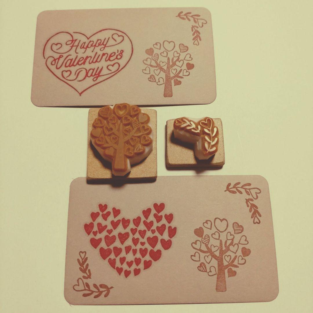 消しゴムはんこ　ハートの木＆ハートの葉っぱ