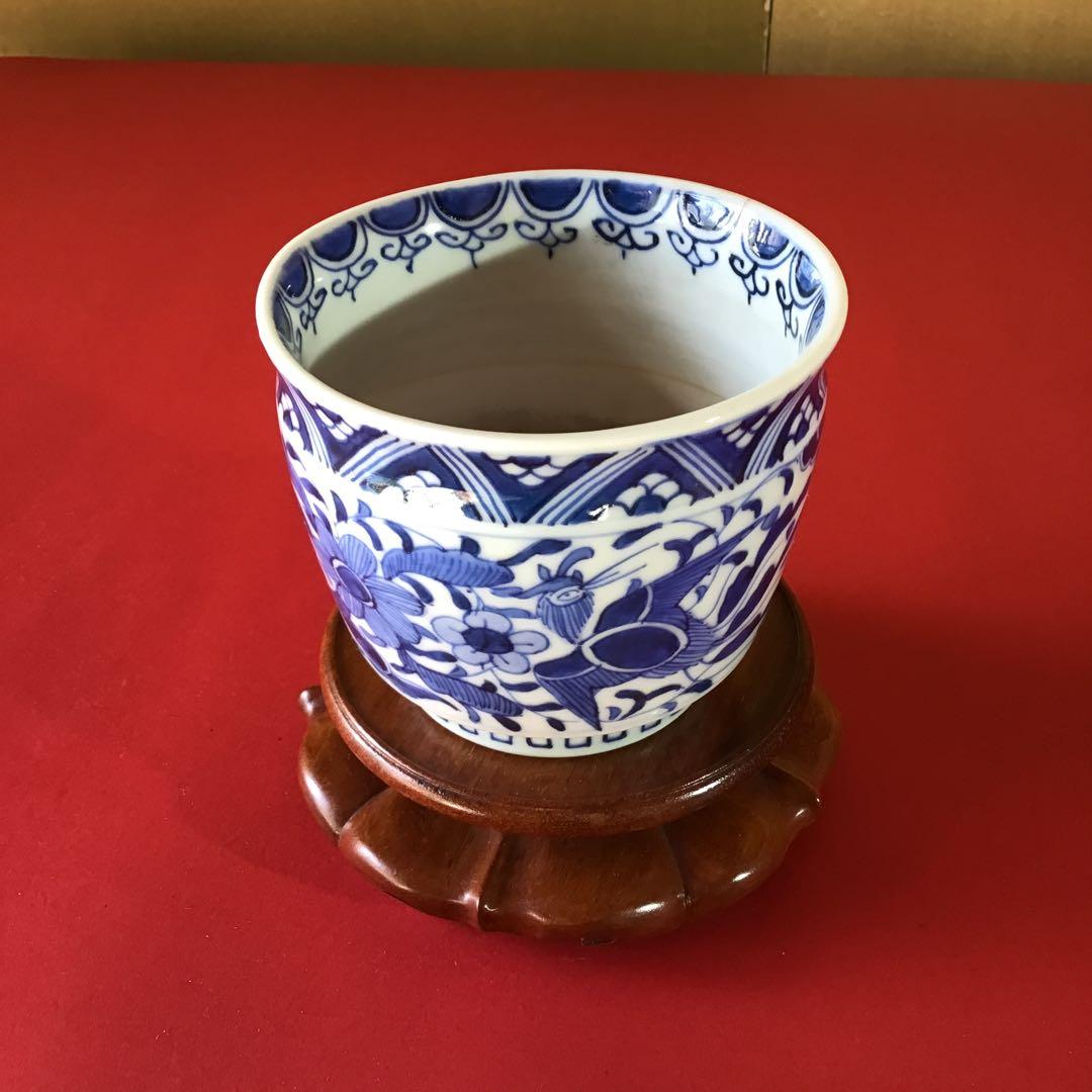 古伊万里　藍染　鳳凰花鳥　内瓔珞紋　櫛高台
