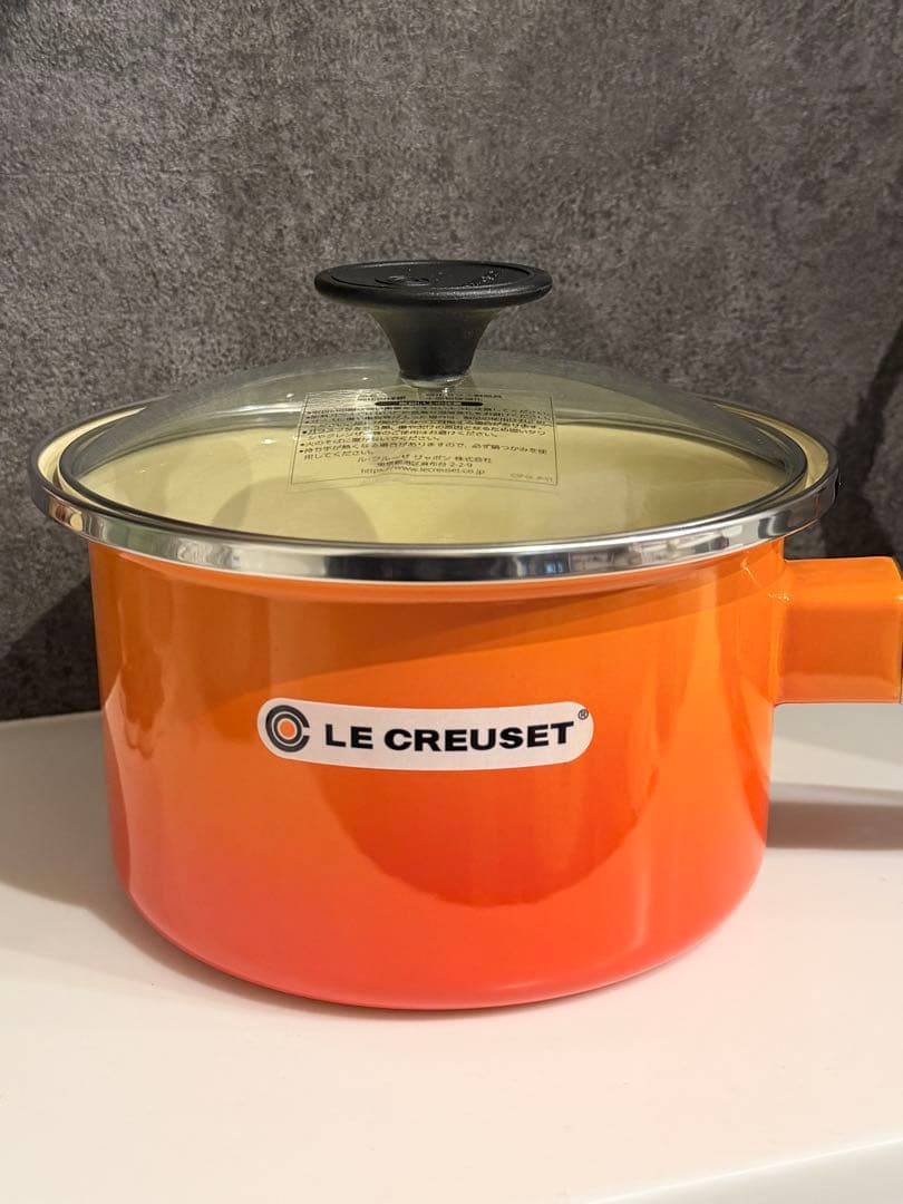 【Nom】LE CREUSET オレンジ 片手鍋 16cm ガラス蓋付き