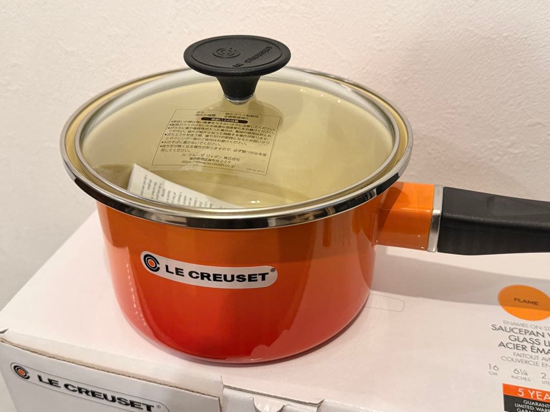 【Nom】LE CREUSET オレンジ 片手鍋 16cm ガラス蓋付き