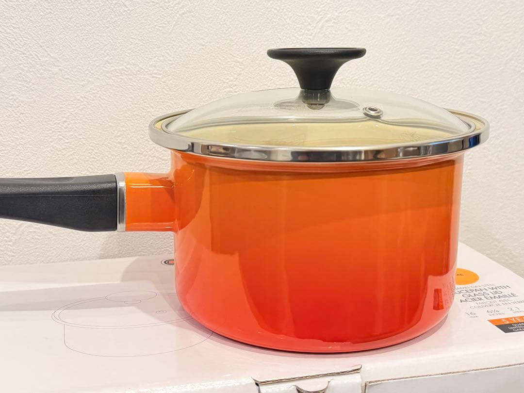 【Nom】LE CREUSET オレンジ 片手鍋 16cm ガラス蓋付き