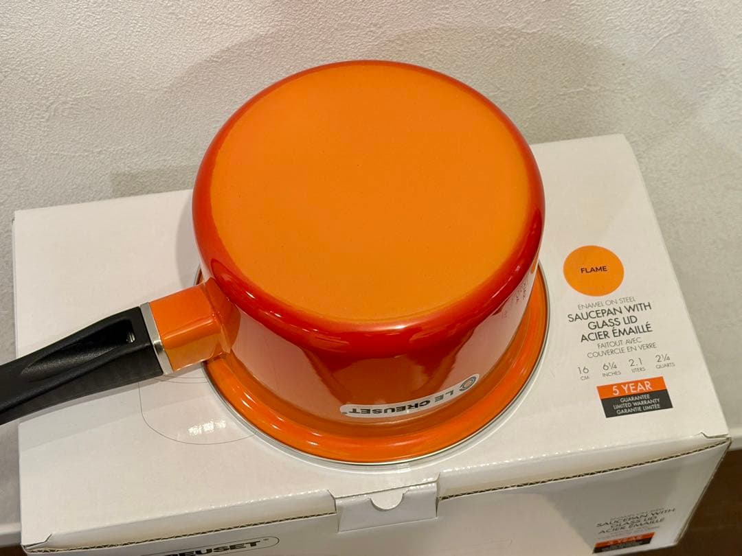 【Nom】LE CREUSET オレンジ 片手鍋 16cm ガラス蓋付き