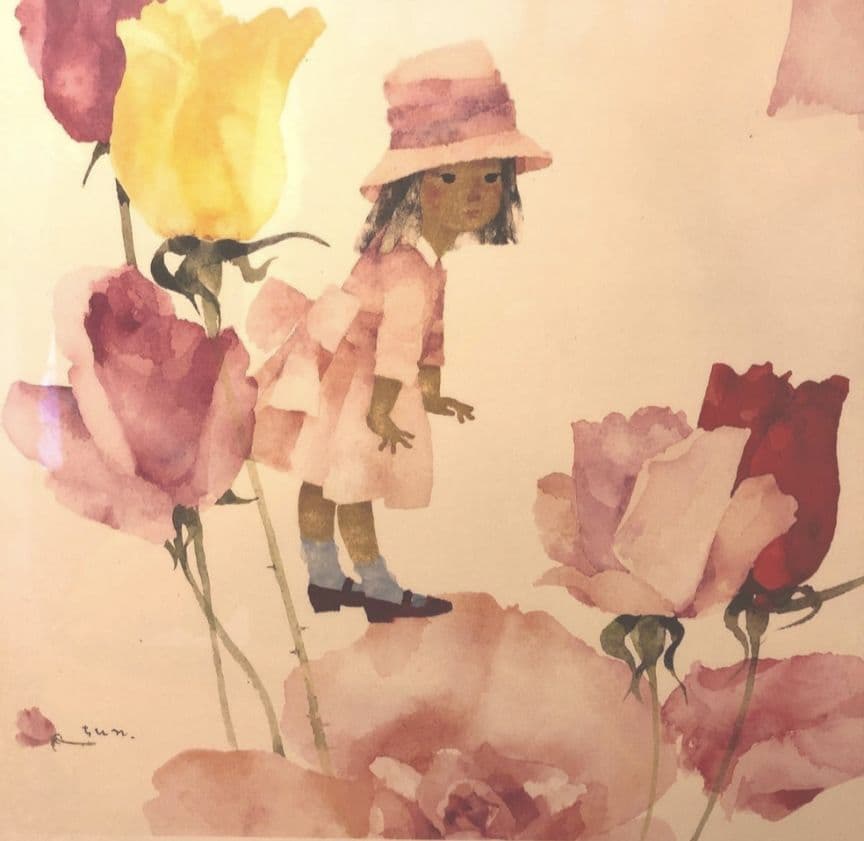 いわさきちひろポスター額「花と少女」