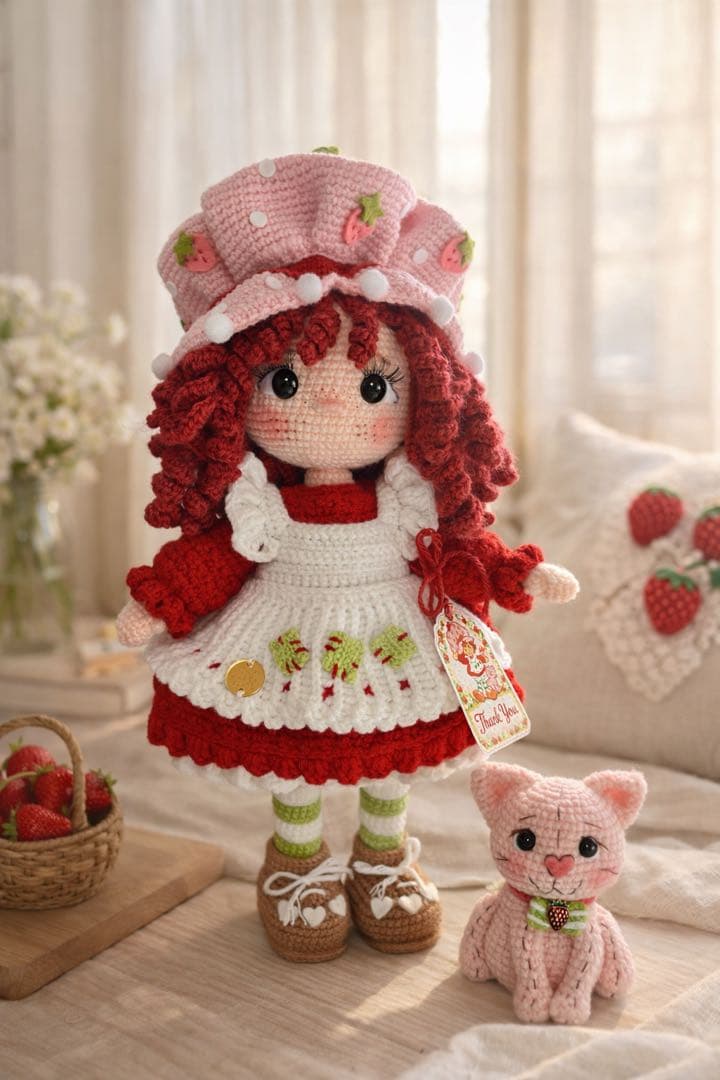 ストロベリーショートケーキ かぎ針編みハンドメイドセット人＋小物付き・限定セット