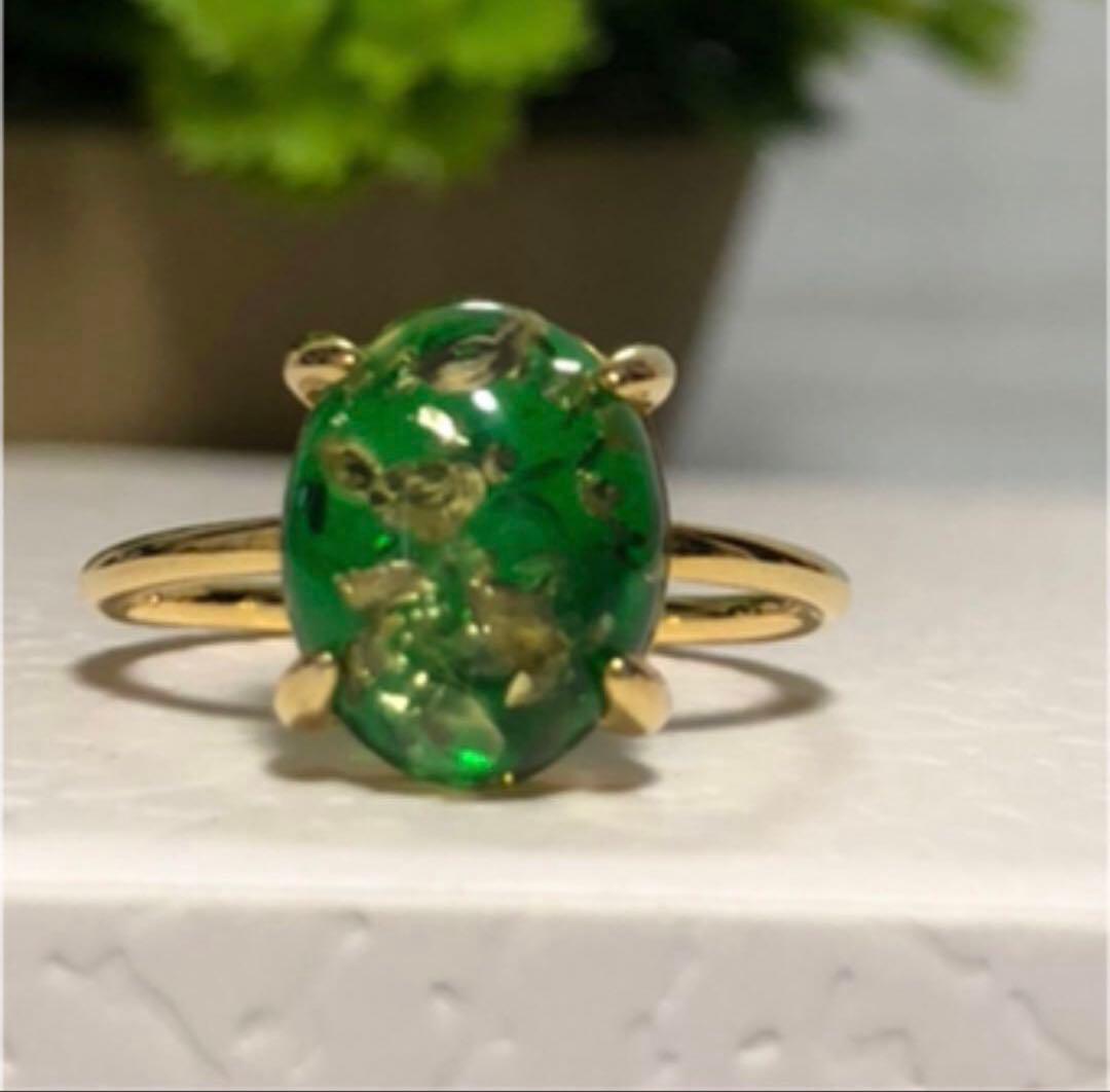 天然琥珀石！⭐︎【クラック入グリーンアンバー】18kgfアレルギー対応リング