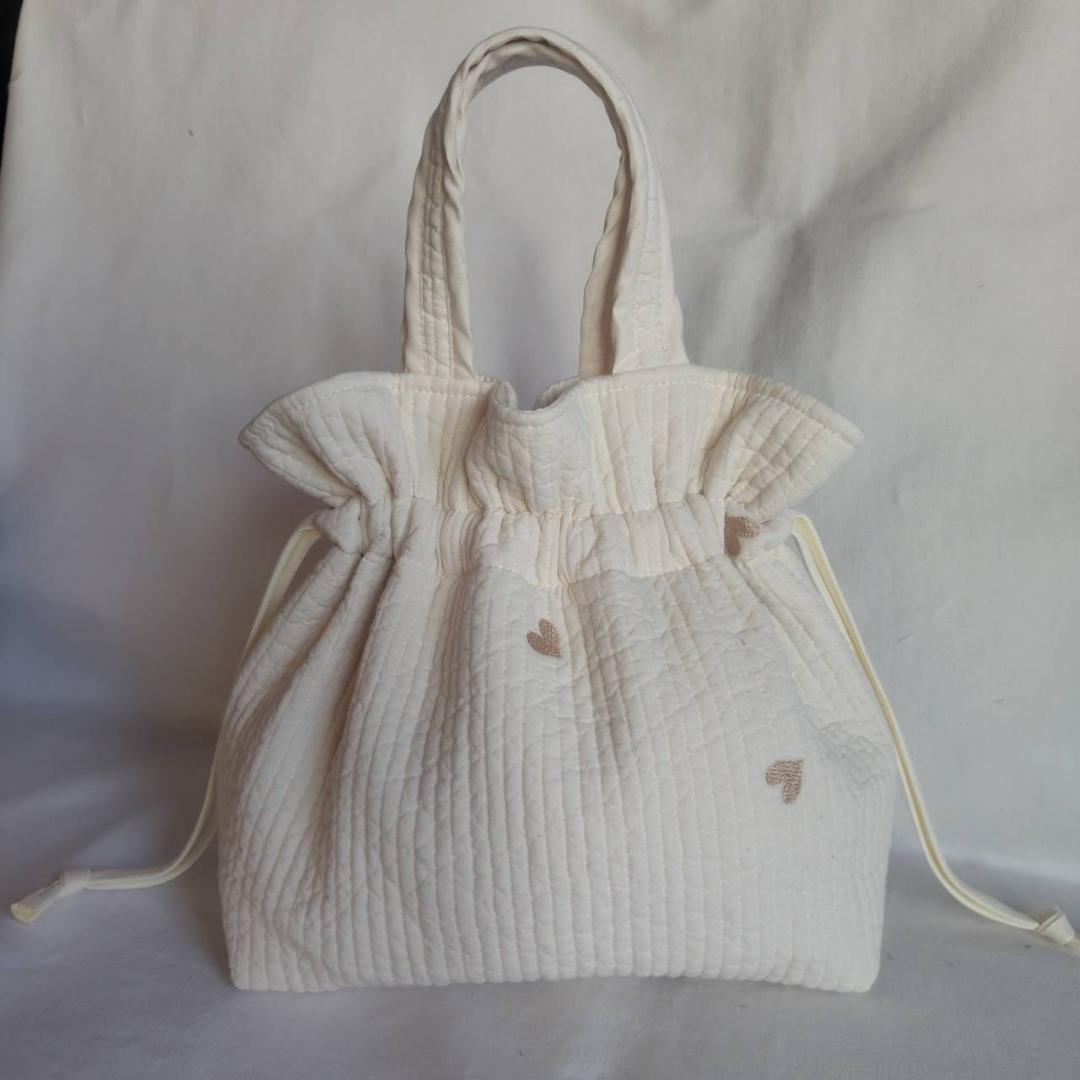 外ポケット 底板ヌビ ショルダー☆ボンボンバッグ☆ ブラック ヌビ 巾着