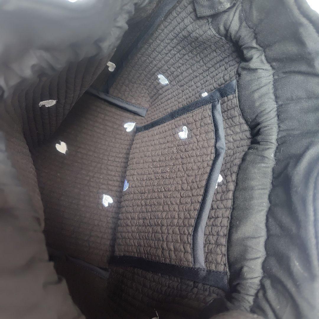 外ポケット 底板ヌビ ショルダー☆ボンボンバッグ☆ ブラック ヌビ 巾着