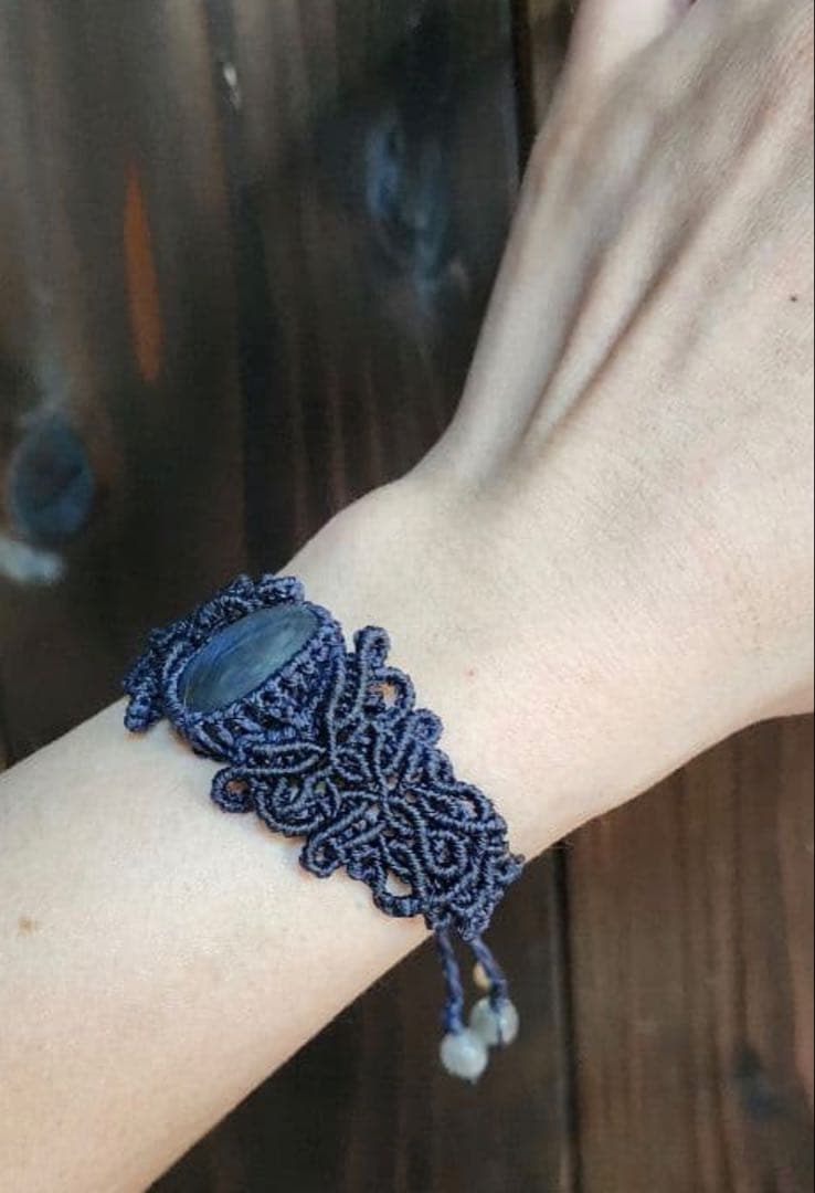 【碧海】ブルーシラー ラブラドライト マクラメブレスレット b026