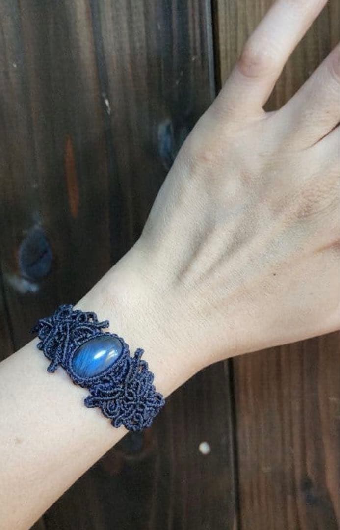 【碧海】ブルーシラー ラブラドライト マクラメブレスレット b026