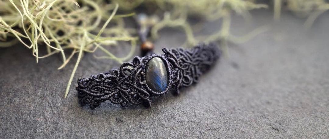 【碧海】ブルーシラー ラブラドライト マクラメブレスレット b026