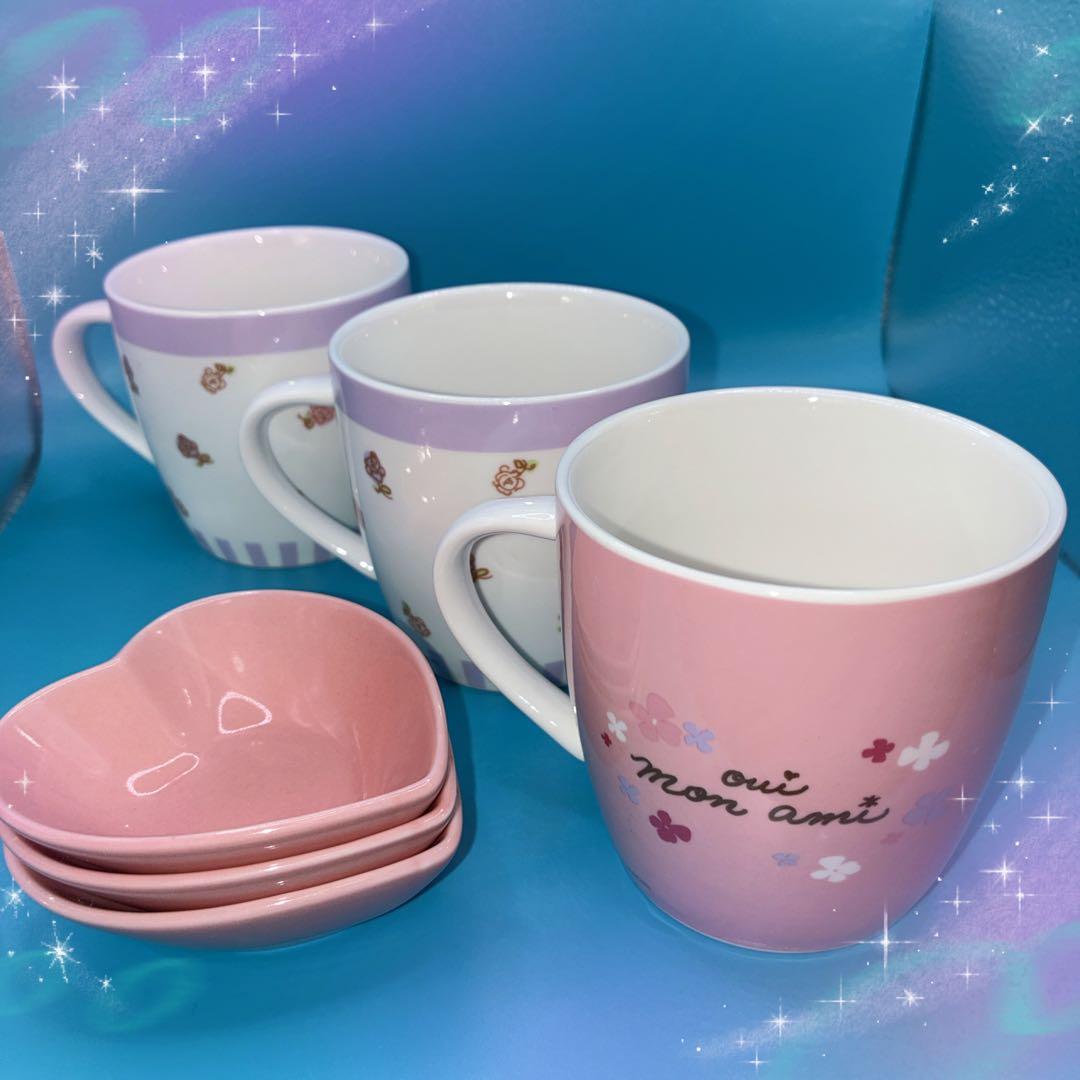 水森亜土 ハート型トレイ付きマグカップ 3点セット