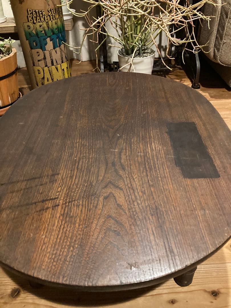 昭和レトロ　折畳楕円ちゃぶ台　古い楕円丸ローテーブル
