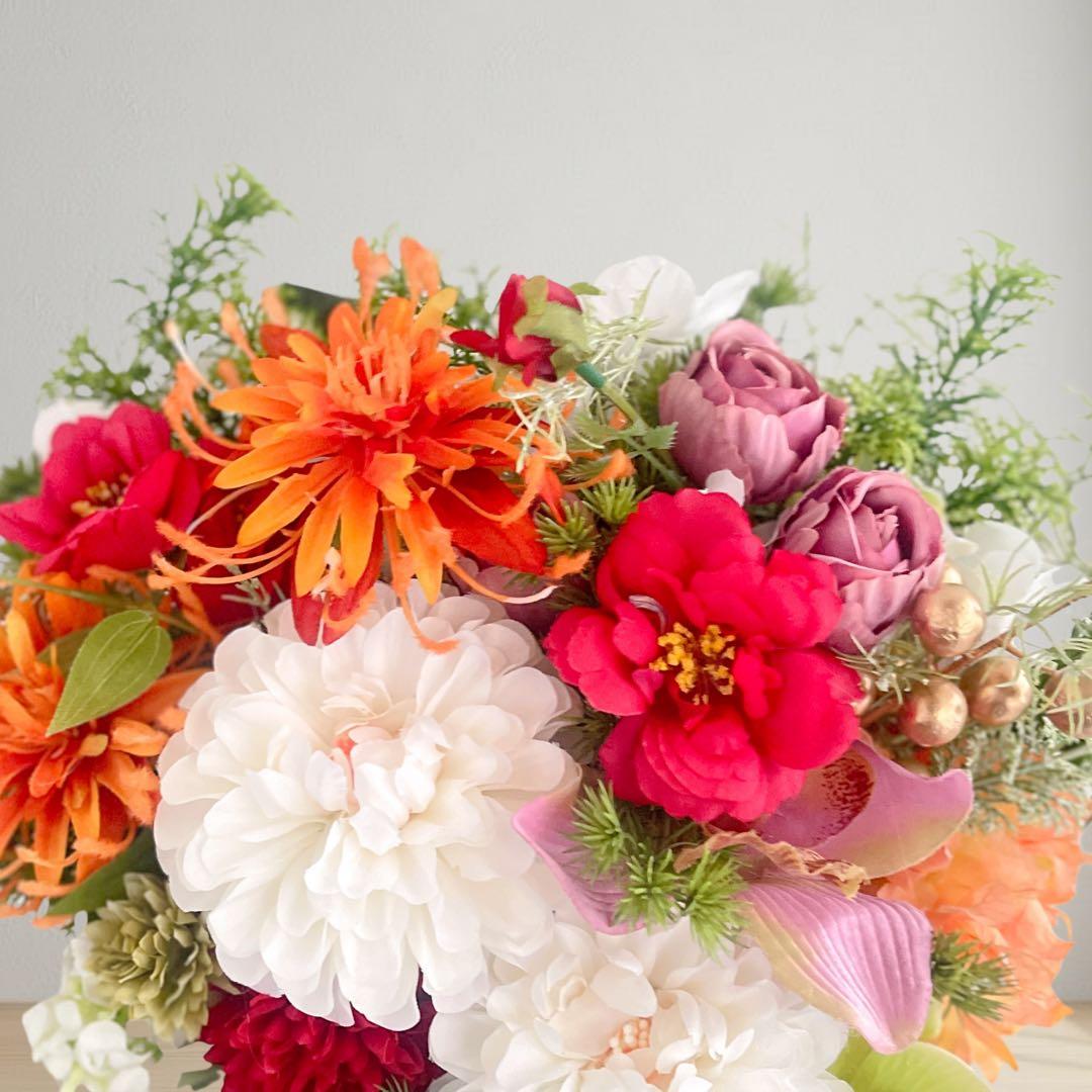 光触媒フラワー 和モダンラウンドアレンジメント｜ゴールド花器・正月アレンジ