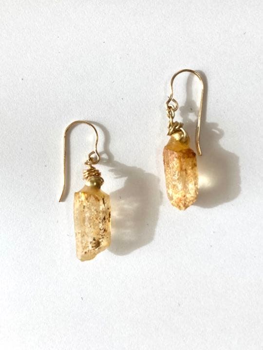 国産黄水晶オーガニック原石ピアス　14金gf