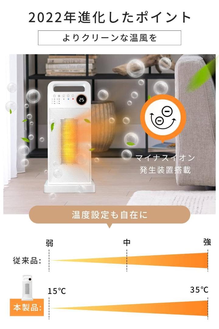 静音 / 小型セラミックヒーター / 速暖 / タイマー / リモコン付き