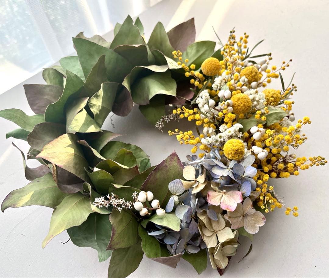 ミモザとユーカリの春リース　ドライフラワーリース ⅱ