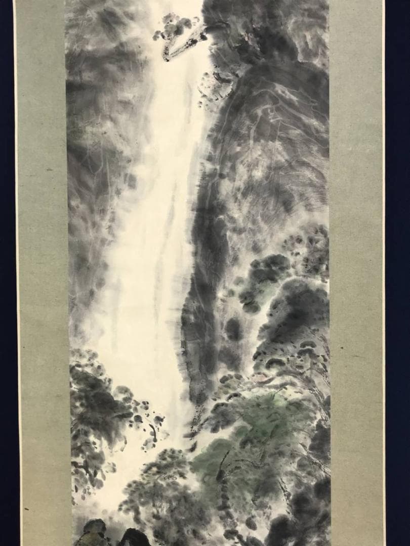 【真作】村泉/滝山水図/山水図/掛軸/名家伝来/AD-784