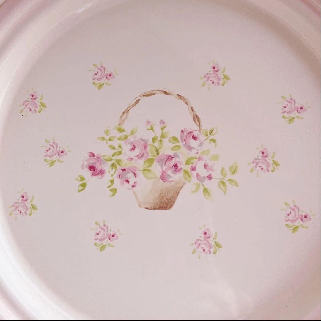 お値下げ♡イマンローズバスケットホーロートレーマニーローズ薔薇雑貨アンティーク