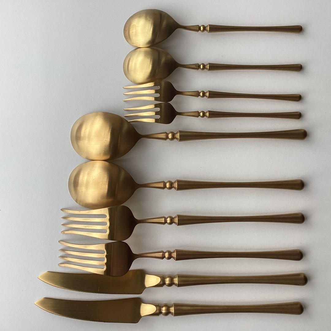 未使用 ゴールドカトラリー ディナー & デザート スプーン フォーク ナイフ