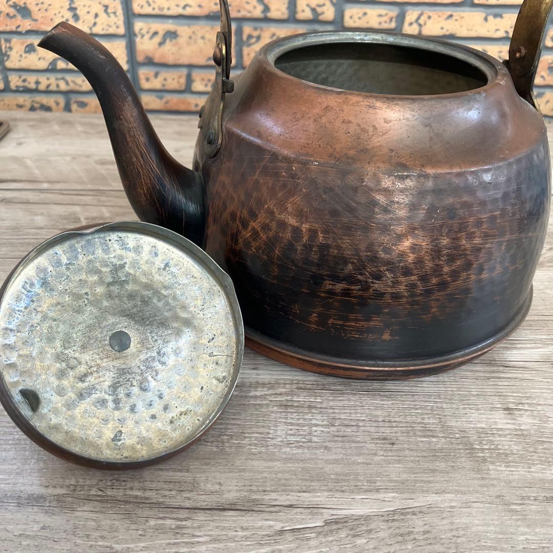 D-4 【汚れあり】アンティーク 銅製 ケトル 銅やかん ヴィンテージ 骨董