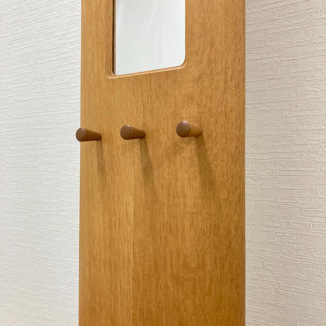 【日進木工】nissin　天然木　スリッパラック　ミラー付き　玄関　時計　飛騨