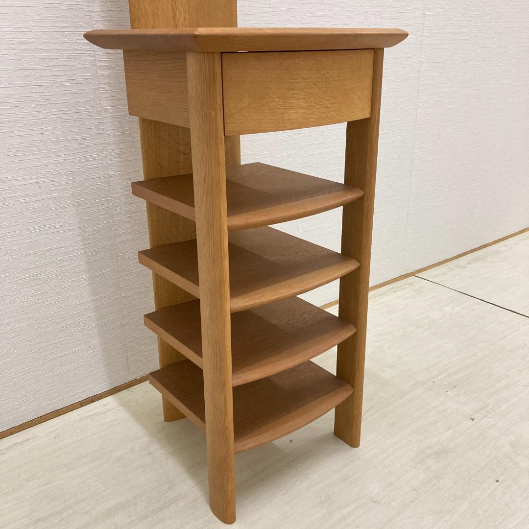 【日進木工】nissin　天然木　スリッパラック　ミラー付き　玄関　時計　飛騨