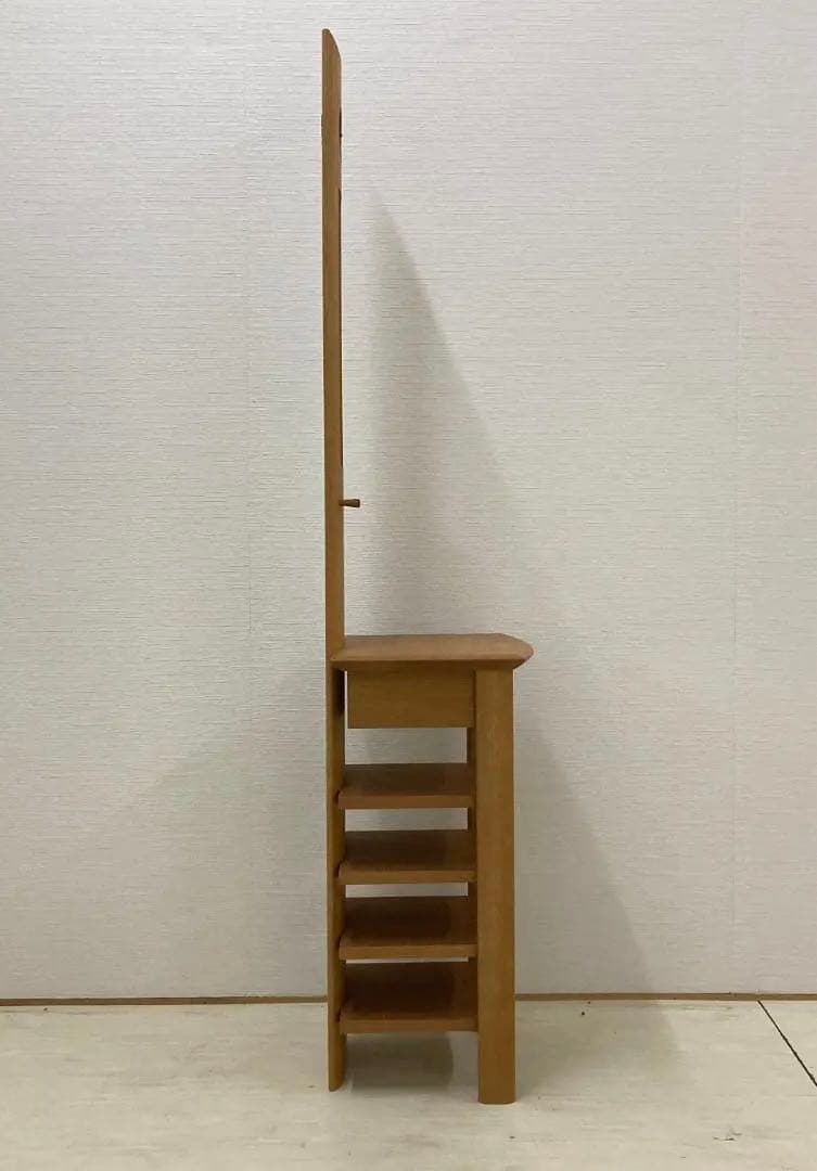 【日進木工】nissin　天然木　スリッパラック　ミラー付き　玄関　時計　飛騨