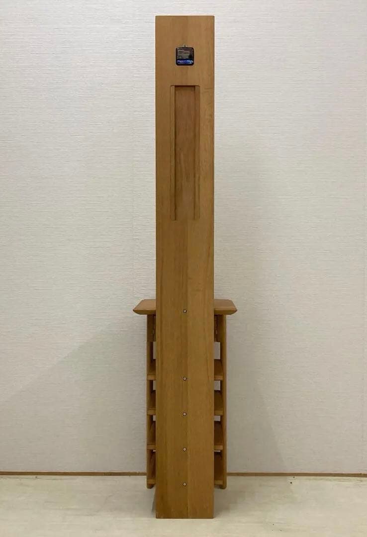 【日進木工】nissin　天然木　スリッパラック　ミラー付き　玄関　時計　飛騨