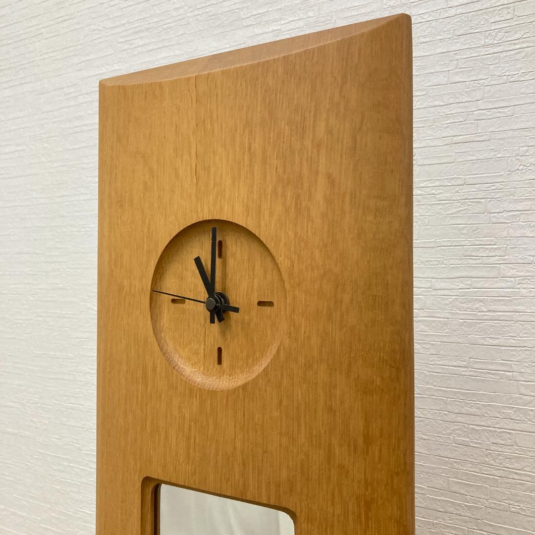 【日進木工】nissin　天然木　スリッパラック　ミラー付き　玄関　時計　飛騨