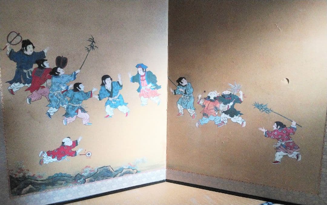 日本画【二枚折り屏風】岩絵の具使用