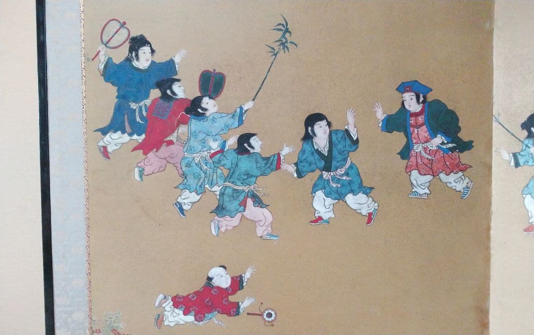 日本画【二枚折り屏風】岩絵の具使用