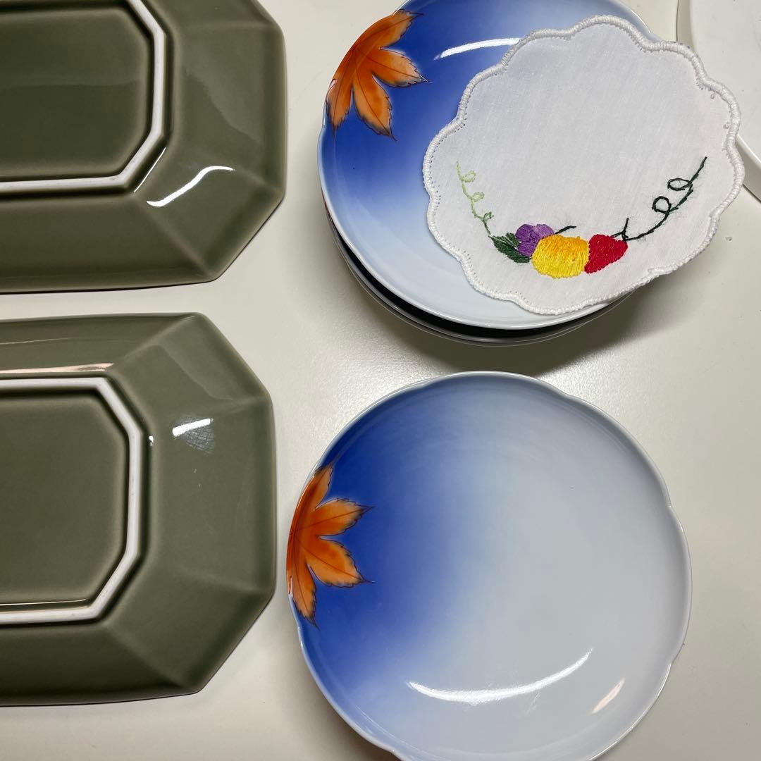 深川製磁　長皿２枚 青天の紅葉　小皿５枚