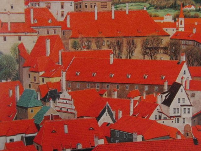 茂木紘一、【赤い家並（ブルージュ）】、希少な限定額装用画集画