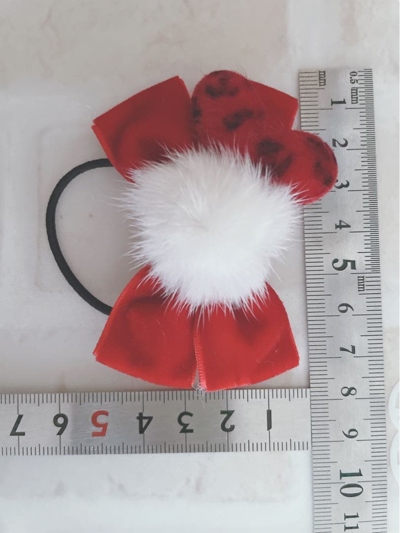 No.709リボンヘアゴム☆冬リボン☆ベルベット・レッド