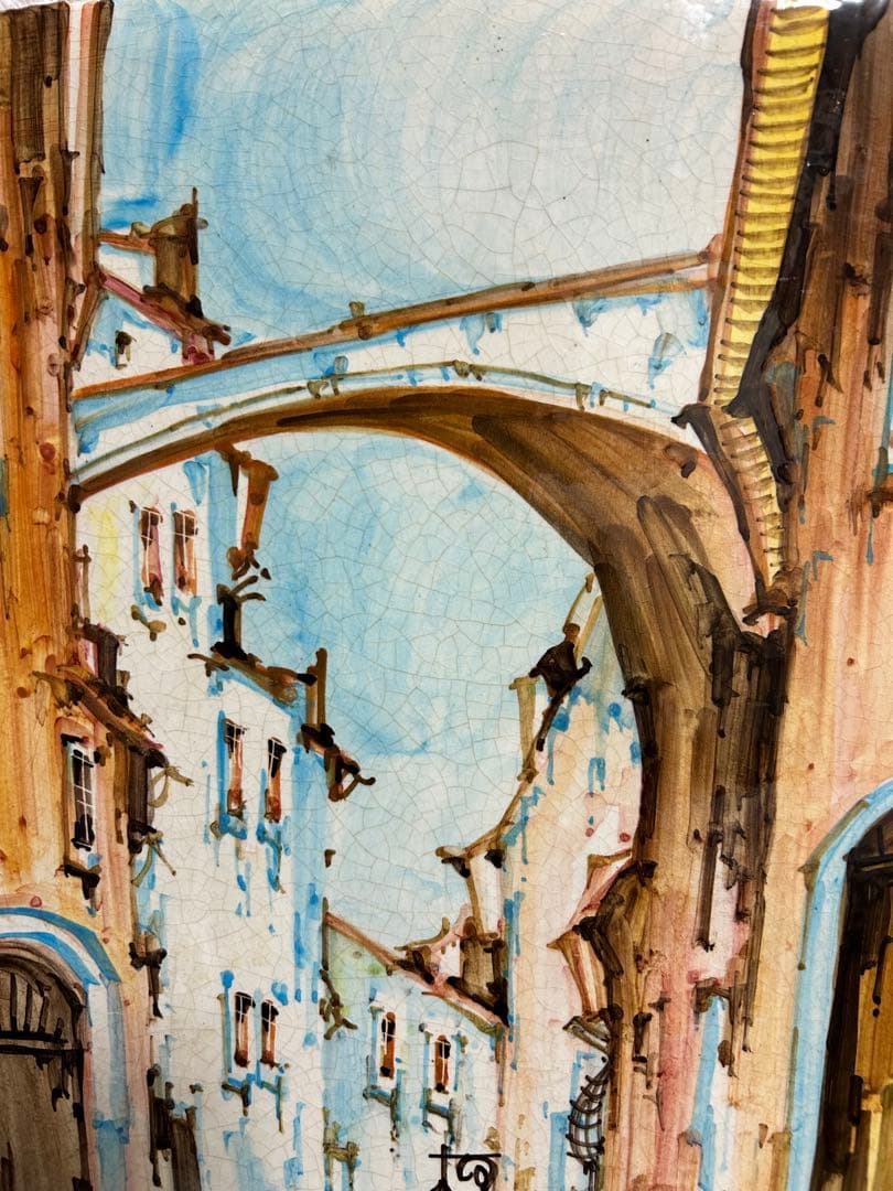 レア品　イタリア　G. Carell 風景画 街並み　陶板絵