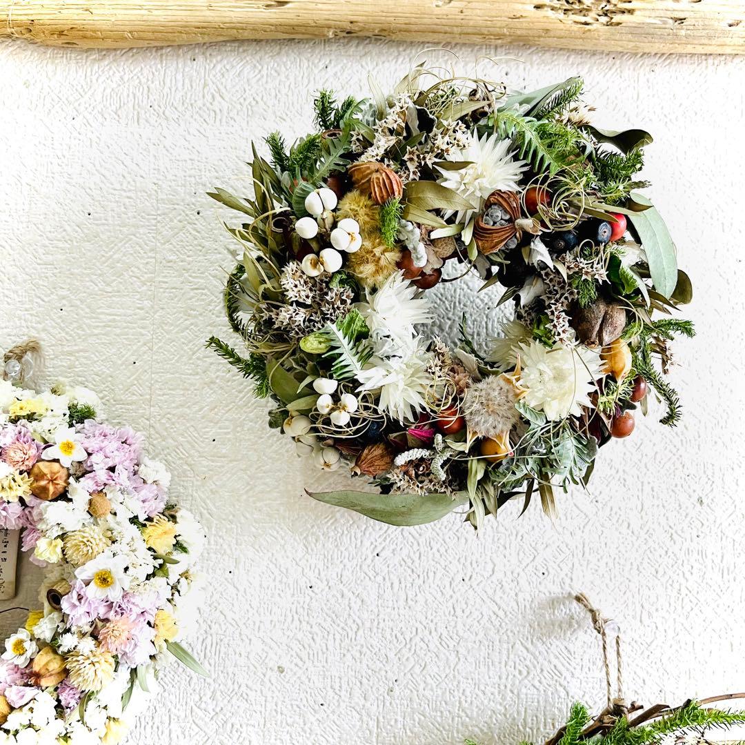 自然を切り取ったワンシーンの雰囲気のリース　ドライフラワーリース　母の日