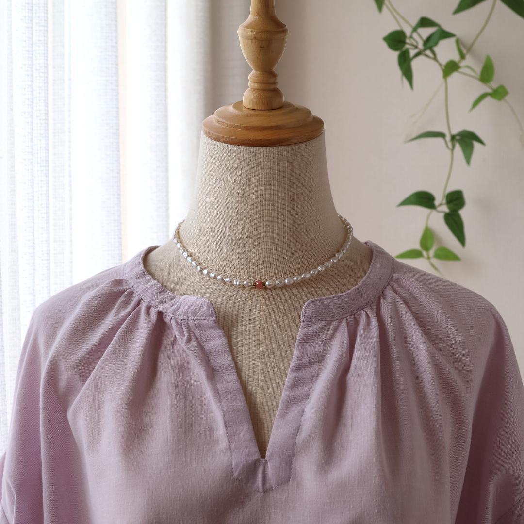 パールとインカローズのネックレス　春夏　カジュアル　きれいめ　高品質　ケシ