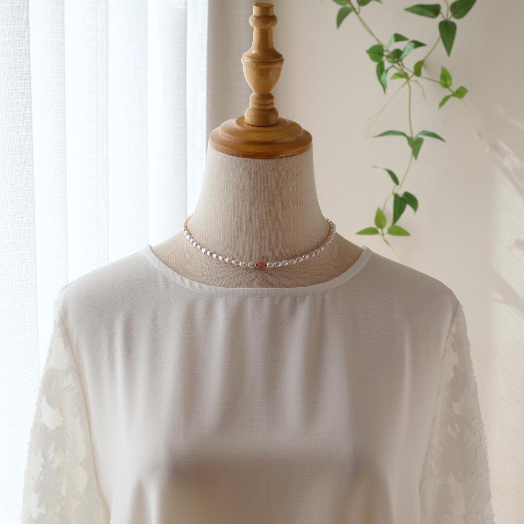 パールとインカローズのネックレス　春夏　カジュアル　きれいめ　高品質　ケシ