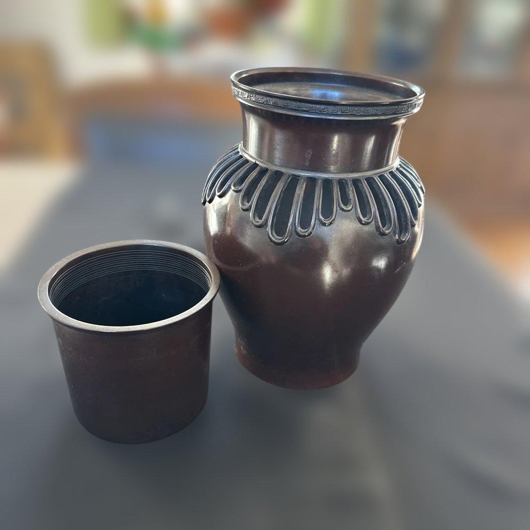 【アンティーク　骨董品】真鍮製　銅製　花瓶　花器　茶道具　銅鉄器　フラワーベース
