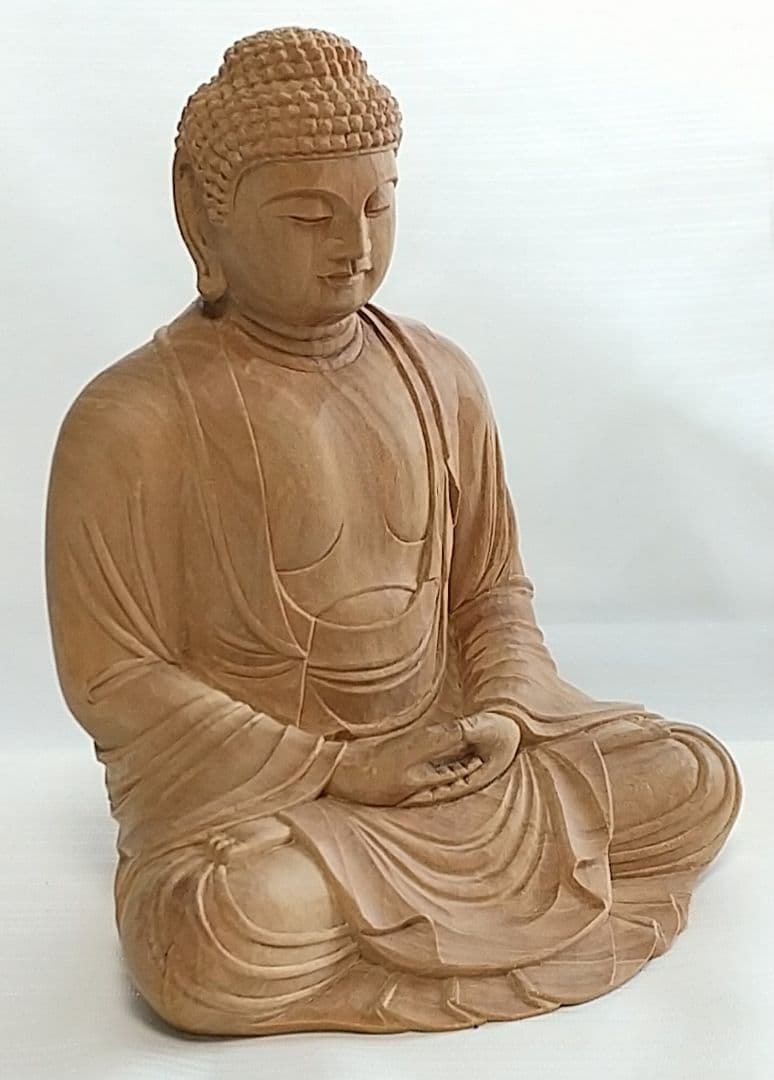 釈迦如来坐像 3寸 #334 像のみ 金彩無 お釈迦さま ◆白檀 木彫 仏像
