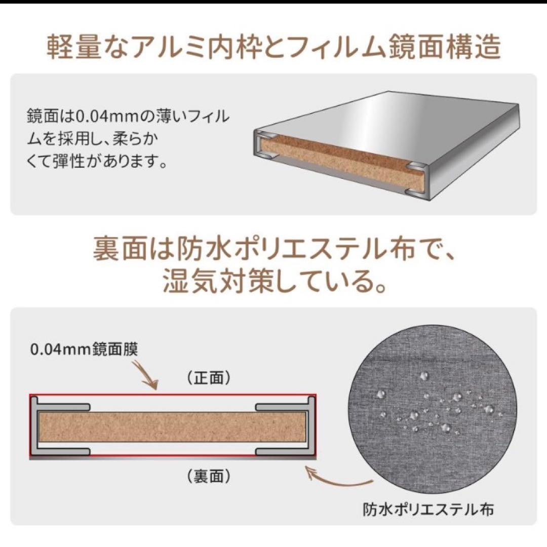キャスター付き鏡 全身鏡 割れない鏡 フィルムミラー 幅80cm×100cm 銀
