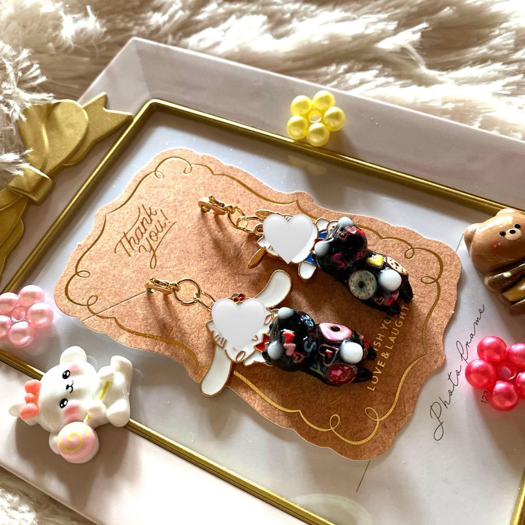 ☆白い動物がキュート★と真っ黒sweets猫ちゃんチャーム☆