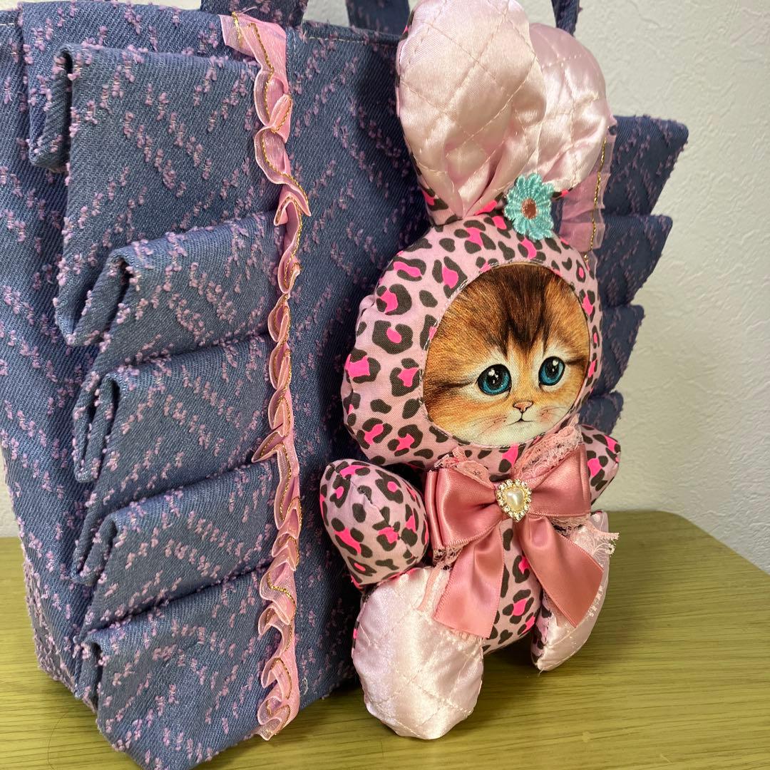 コヤンイサムチョン　デニム　レオパード　フリルトートバック　横33縦24マチ10